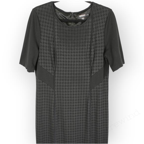 Sz14 DKNY Houndstooth Ponte Stretch Sheath KneeLength Slimming ShortSleeve - Picture 2 of 12